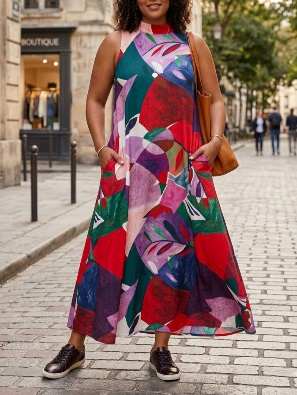 Nicole Miller NY Abstract Tropical Maxi Dress with Shelf Bra - Large
